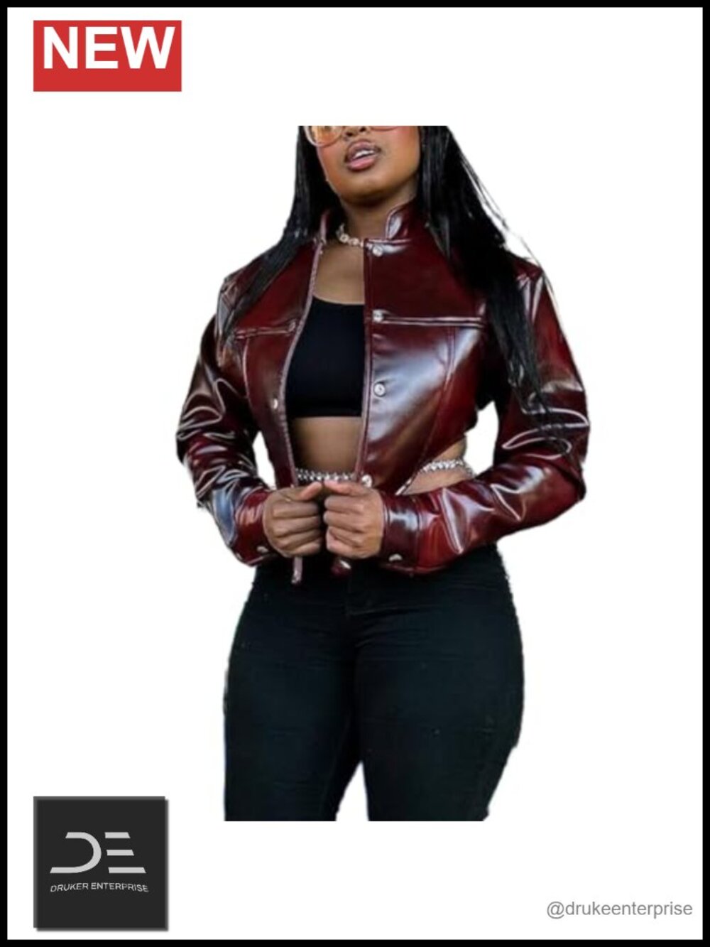 Faux Leather Cropped Motorcycle Jacket Button Up Bomber Women's